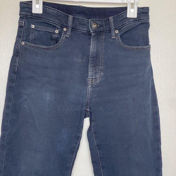 Uniqlo Womens Jeans Waist Size 27-30 Straight Leg Denim Dark Drawstring Mid Rise - Picture 3 of 11